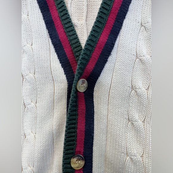 Tommy Hilfiger VTG Varsity cable knit V neck sweater cardigan mens sz XL *FLAW - Picture 3 of 10